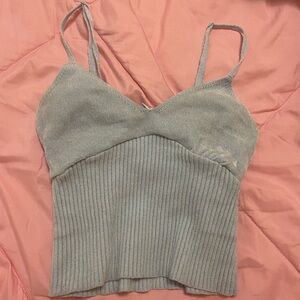 Blue Ribbed Knit Cami Top
